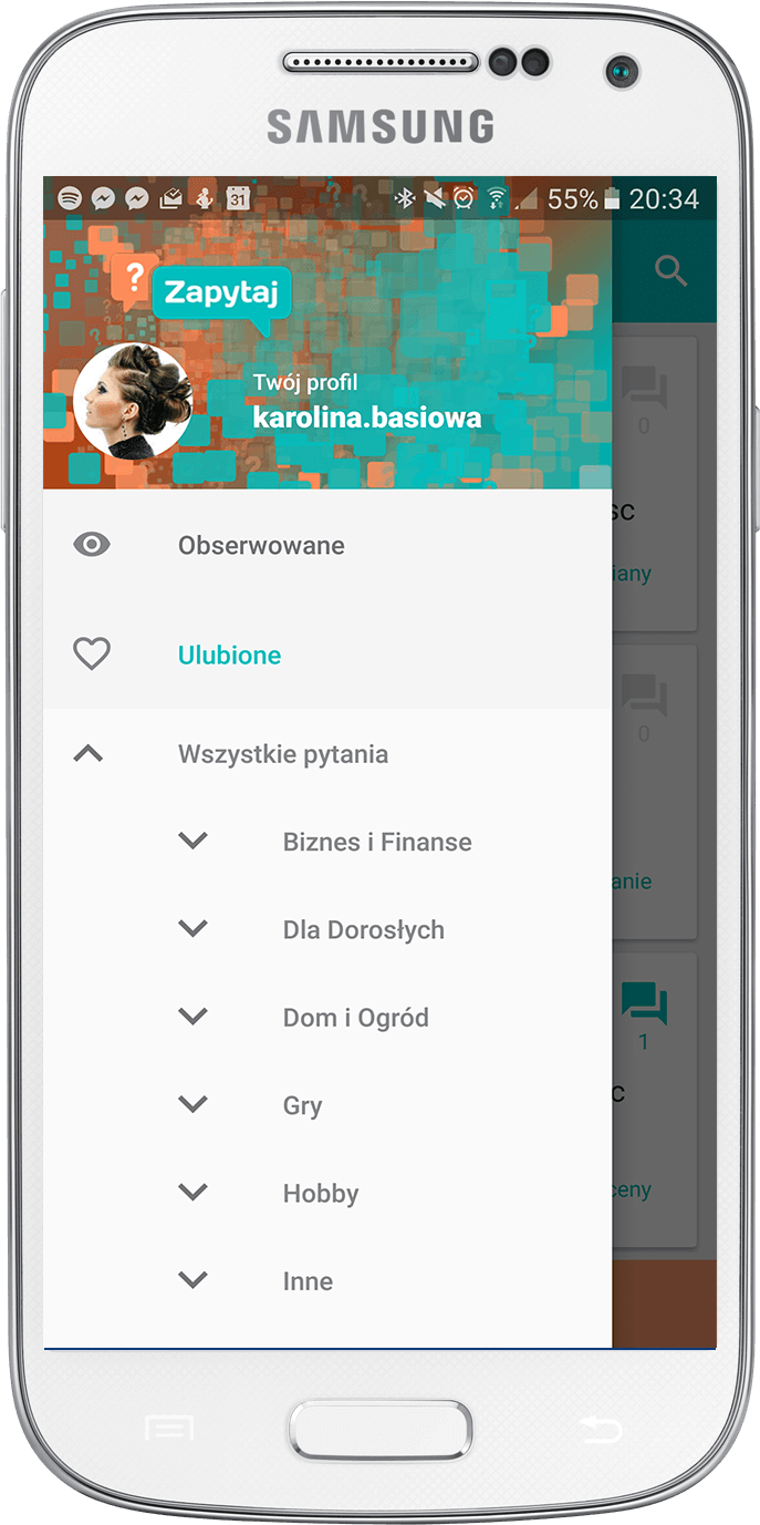 User profile in the Zapytaj drawer